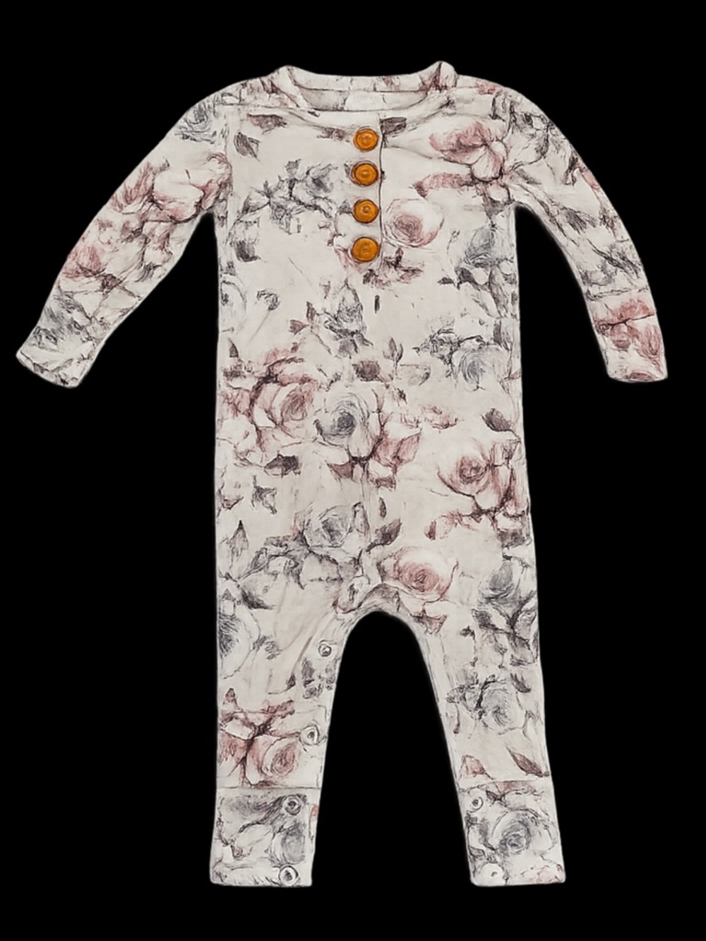 Posh Peanut Floral Bamboo Romper Ruffle Detail Neutral 9-12M